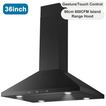 Island Range Hood 36 inch 800 CFM Ceiling Mount Kitchen Hood Vent with Gesture Sensing &Touch Control Ducted/Ductless Convertible,3 Speeds Fan,4 LED Lights,Stainless Steel,Aluminum Filters