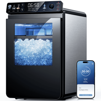 Ecozy Chillio Nugget Ice Maker Countertop with App Control, Smart Pebble Sonic Ice Machine, 44LBS/24H Soft Chewable Pellet Ice