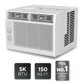 TCL 5,000 BTU Mechanical Window Air Conditioner () - Two-in-One Cooling & Fan, 7 Temperature Settings, Dual Fan & Cooling Speeds, Compact Fit, Washable Filter, Cools up to 150 Sq ft - W5WM-3