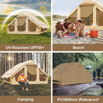 Slsy Inflatable Tents for Camping,4-6 Person Upgrade Version,9.8ftx6.9ftx6.4ft Blow Up Tent with Stove Jack,Waterproof Oxford Portable Tailgate Tent for Party Glamping