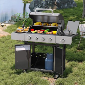 Dateyes Gas Propane Grill, with 4 Casters, Side Table, and Thermometer, Patio Garden BBQ Grill Perfect for Camping