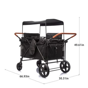 4-Seater Foldable Wagon Stroller with Removable Seats, Extra-Thick Steel Frame, 5-Point Harness, All-Terrain Suspension PU Wheels, One-Step Brake, Multi Storage Pockets, Family Outdoor Wagon Cart