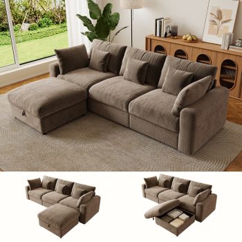 BedLuxury 110" Large Modular Sectional Cloud Sofa with Removable Storage Ottoman, Extra Deep Seat Couch, Living Room Furniture, Chenille