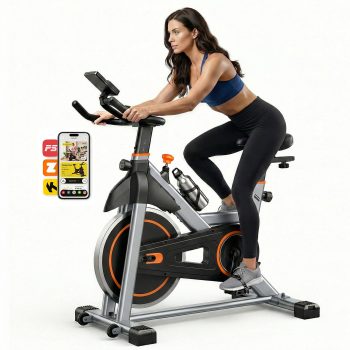 EDX Exercise Bike with LCD Monitor & Infinite Resistance, Adjustable Seat & Handlebar, Bluetooth App Compatible Indoor Cycling Bike for Home Gym, 300 lb Capacity