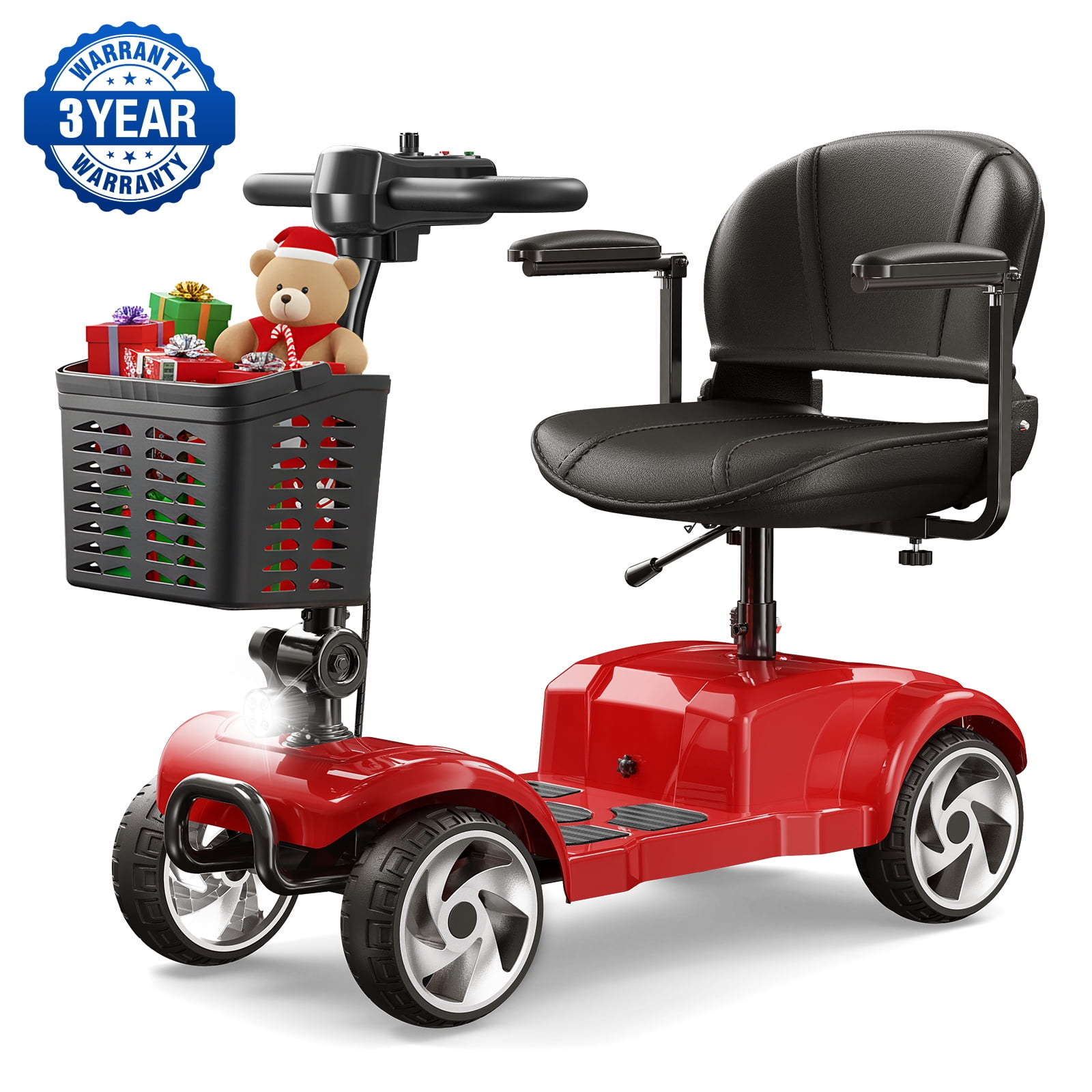 Flycity 24V 4 Wheel Mobility Scooter for Seniors, Foldable 20 Miles Long Range Electric Scooter with LED Lights and Basket, Electric Powered Wheelchair Device for Adults
