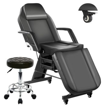 Tattoo Chairs for Esthetician Facial Bed, Lash Tattoo Client Chair with Lockabele Weels, Adjustable Massage Bed for Artist with Storage Tray, Beauty Salon Spa Equipment with Towel Hook