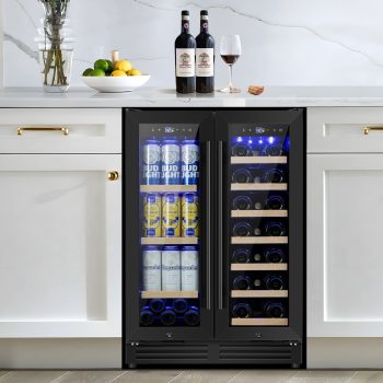 Nipus 24 inch Wine and Beverage Refrigerator,Dual Zone,Built-in Undercounter, 21 Bottles and 60 Cans