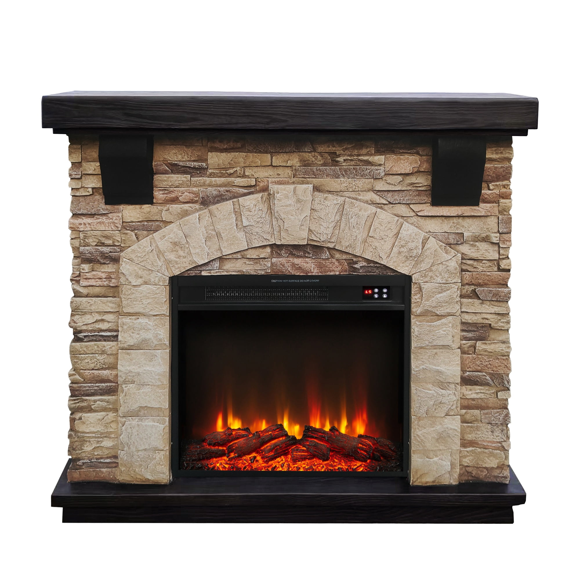 45" Electric Fireplace with Faux Brick & Remote Control, Includes Mantel