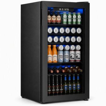 Auseo 126 Can Beverage Refrigerator with Glass Door,Mini Beverage Fridge for Home/Office/Bar,17.91"D,31.1"H,Black