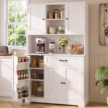 67" Kitchen Hutch Cabinet with 5 Doors and 14 Shelves, Noelse Large Wooden Kitchen Pantry Storage Cabinet with Drawer, Tall Coffee Bar for Dining Room