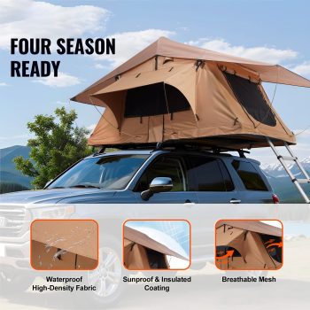 KFFKFF Hard Shell Rooftop Tent, 2-3 Person Foldable Roof Tent with Telescopic Ladder, Mattress, PVC Protective Cover, Water-Resistant for Jeep, SUV, Van, Pickup Truck