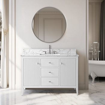 Vanity Art 48" Double Door Bathroom Vanity with Sink, Freestanding Storage Cabinet with Engineered Marble Top, Flip Down Tray, Drawer, and Shelf