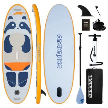 Santasup Kids Inflatable Paddle Board, 8ft Blue Panda with Paddle Board Accessories for Kids, Stand Up Paddle Board Durable, Stable Design, Wide Non-Slip Deck, Hand Pump for Youth & Kids