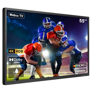 ZPNUZDU 55" Outdoor TV 4K UHD, 2500 Nits Full Sun Ultra Bright Display, IP65 Weatherproof Smart TV for Patio & Backyard, with Voice Remote