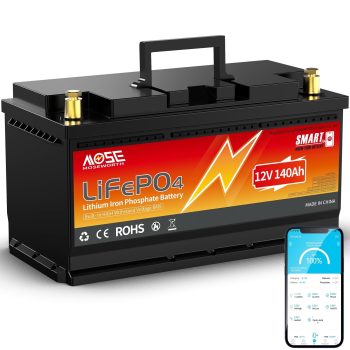 12V 140Ah LiFePO4 Lithium Battery with Bluetooth Deep Cycles for Trolling Motor, RV, Boat, Solar