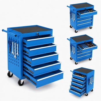 GOCAPTAIN 24 Inch Rolling Tool Chest, 5-Drawer Mobile Storage Cabinet Cart with Locking System for Garage Workshop & Auto Repair, Blue