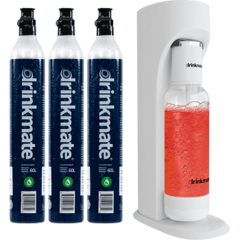 Drinkmate OmniFizz Sparkling Water and Soda Maker, Carbonates Any Drink, with 3x 60L CO2 Cylinders (Classic White)