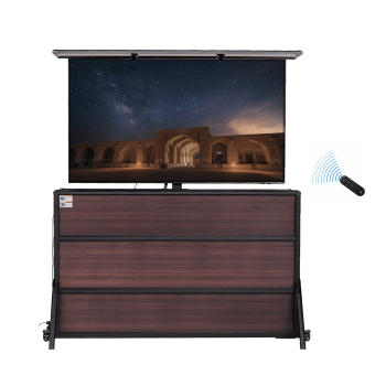 IntelliCube 75" Outdoor TV Lift Cabinet with Remote, Weather-Resistant Aluminum Motorized TV Stand, Brown Wood Grain