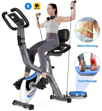 Pooboo 4in1 Folding Exercise Bike Indoor Home Cycling Bike Stationary Magnetic Cycling Bicycle X Bike Gym Workout 300 lbs