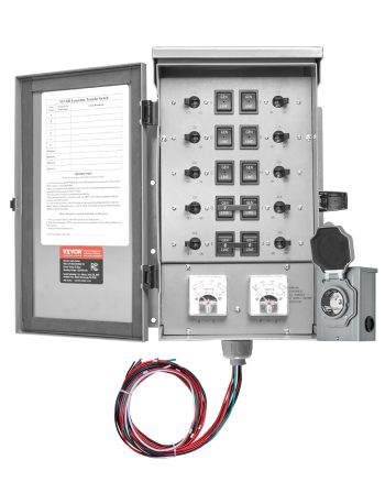 VEVOR Manual Transfer Switch, 50-Amp 10-Circuit, Prewired Generator Transfer Switch Kit with CS6375 Plug Power Inlet Box, Double-Throw Switch, NEMA 3R, Mechanical Watt Meter, for 12500W Generators