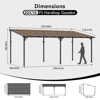 BREEZESTIVAL 20x10 Hard Top Gazebo Pergola- Wall Mounted Lean-to Aluminum Alloy Awning with Canopy Roof, All-Weather Outdoor Cover for Patio, Backyard, Deck