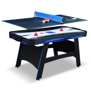 Hathaway Bandit 5-Ft Air Hockey Table for Home Game Room - With Table Tennis Top, Manual Scoring, High-Output Blower, Vibrant Graphics, Strikers & Pucks - Black and Blue Finish