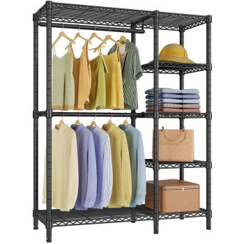 VIPEK Heavy Duty Garment Rack with Shelves, 5-Tier Freestanding Clothing Rack, 670LB Capacity Wardrobe System, Portable Metal Closet Organizer