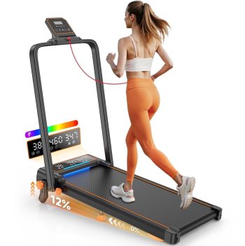 Einhomn 15% Incline Electric, with 350lbs Capacity, Dual LED Display & RGB Light, 3.5HP Foldable Running Machine for Home Office