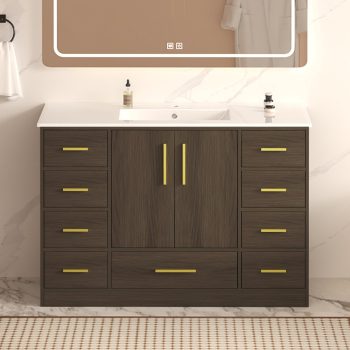 48" Bathroom Vanity w/ 9 Drawers & 2 Soft Close Doors, Ample Storage,Dark Brown