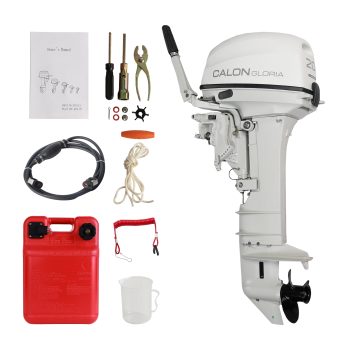 2 Stroke 20HP Calon Outboard Motor with Fuel Tank, 326cc Heavy Duty Long Shaft Fishing Boat Engine with Water Cooling System for Inflatable Boat Kayak Canoe Sailboat