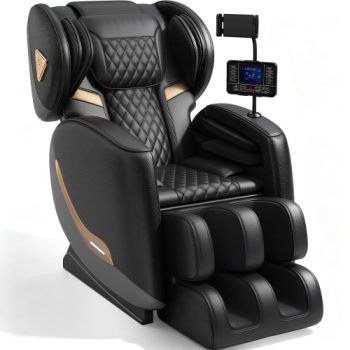 Massage Chair Full Body Zero Gravity Recliner, 10 Rollers Airbags Heating Foot Massage Bluetooth Speaker Touch Screen for Home Office, Black