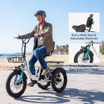 Actbest Electric Tricycle for Adults, 18" Folding Electric Trike, Peak 700W Motor 48V 10.4AH Etrike, 18MPH Up to 55 Miles 3-Wheel Electric Bike