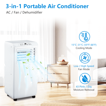 10,000 BTU Portable AC, Triple Stage Cooling Architecture for 450 Sq.Ft Spaces, 24H Climate Scheduler & Tool-Free Window Kit, 51dB Operation for Dorm, Office, Apartment & Light Commercial Applications