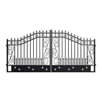 DuraYu 14 x 8 FT Dual-Swing Driveway Gate, Galvanized Steel Gate with Star Design, Farm, Black
