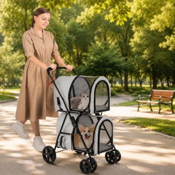 4-In-1 Double Pet Stroller with Detachable Carrier,c