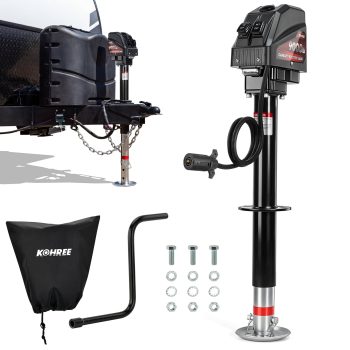 Kohree Electric Trailer Jack,Heavy Duty RV Electric Tongue Jack with Weatherproof Cover & Manual Crank Handle for Travel Trailer A-Frame Camper,22" Lift