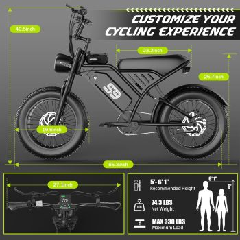 PostJoy 750W Electric Bike, 48V20Ah 20 mph Battery up to 65 Miles 7-Speed, 16-inch Fat Tire Full Suspension, off-Road Dirt Mountain Bike Class 2 UL2849