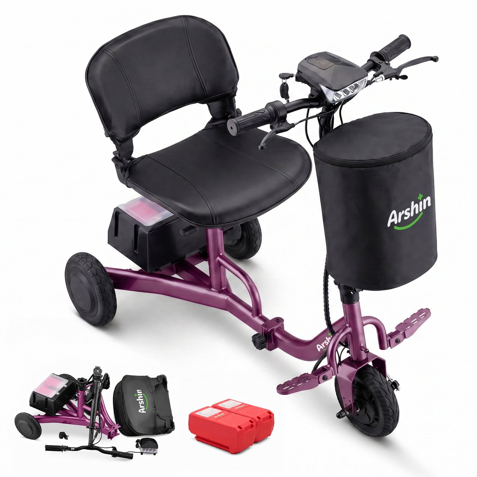 Ultra-Lightweight Foldable Mobility Scooters for Seniors & Adults,All Terrain Mobility Scooter with 300lbs,Electric Wheelchair Strong Device for Travel,2 Batteries,Variable Speed()
