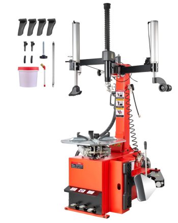 KFFKFF Tire Changer Machine with 1.5HP Motor, Sturdy Design Featuring Air Pressure Gauge & Pneumatic Assist Arm, Pedal-Controlled Operation with Reinforced Chuck, Suitable for Sedan, SUV