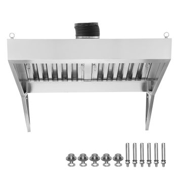 KFFKFF 4FT Stainless Steel Exhaust Hood for Commercial Use, Suitable for Food Trucks and Concession Trailers, Features 2 Removable U-shaped Grease Filters, Durable and Resists Corrosion
