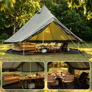 Oxford Bell Tent for Family Camping, Spacious 13.1ft Yurt with Stove Jack, Large Glamping Tents for 4-8 People, 4 Season Oxford Hot Tent Shelter, Green
