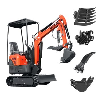 INFRONT 1.2 Ton Mini Crawler Excavator, Compact Track Digger Machine with 4 Multi-Function Attachments for Construction Landscaping