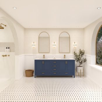 Ayna Decors Rooh 72 in Double Sink Bathroom Vanity | 4 Soft Closing Doors | 6 Full Extention Soft Close Drawers | Brushed Nickel Hardware | AVR72NB0002