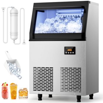 Coolski Commercial Ice Machine, 200LBS/Day Stainless Steel Freestanding Ice Maker