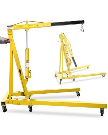 2 Ton Hydraulic Engine Hoist Cherry Picker - Heavy Duty Folding Shop Crane - Telescopic Boom - 6 Steel Casters - 4400LBS Engine Lift for Garage, Workshop, Warehouse - With a handle Yellow