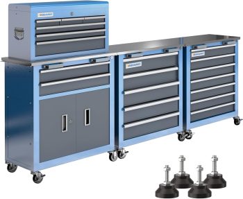 LARBANKE 20-Drawer Rolling Tool Chest Combo, Large Mobile Tool Cabinet with Stainless Steel Countertop, 2-in-1 Modular Tool Box Organizer with Locking Drawers for Garage & Workshop, Blue