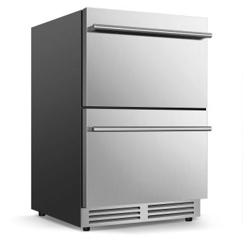 Nipus 24 Inch Double Drawer Beverage Refrigerator,180 Cans,Wine Beer Cooler Under Counter,2 Grid Organizer,for Indoor or Outdoor