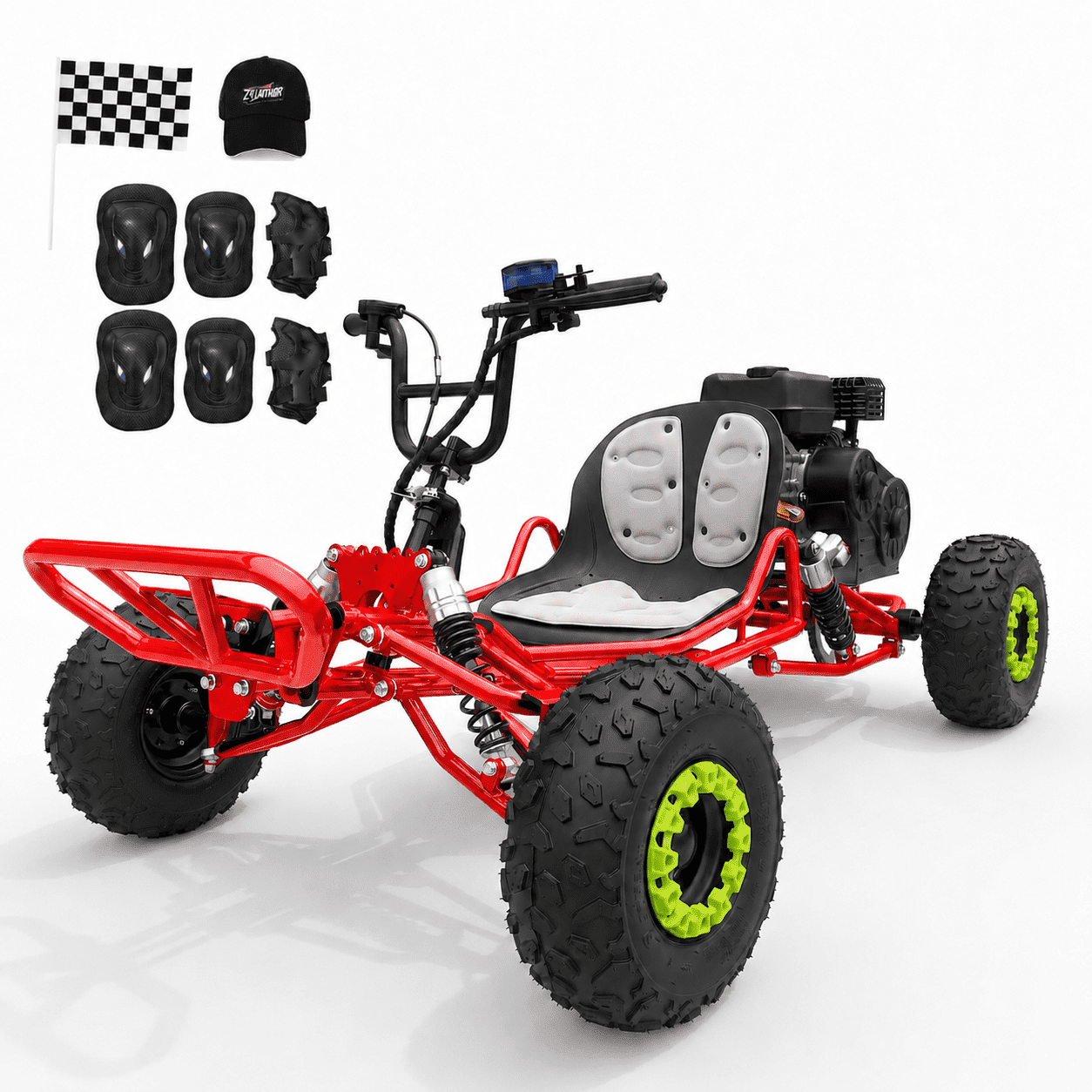 Zyliathor 212cc Gas-powered off-road Go Kart for Teens and Adults, up to 35 mph, CVT, Rear Hydraulic Disc Brake, AT145/70-6 Tires (Red)