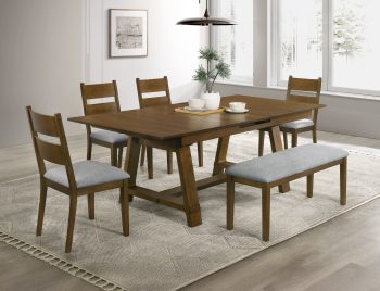 5pc Dining Set Extendable Table Upholstery Chairs Bench Rich Wood Finish Solid Wood