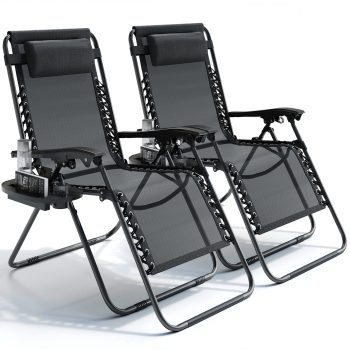 Hearth & Harbor Zero Gravity Chair Set of 2, Outdoor Lounge Chairs with Cup Holder